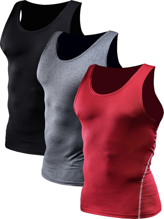 Men'S 3 Pack Athletic Compression under Base Layer Sport Tank Top